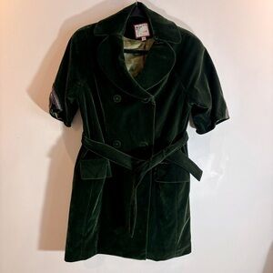 SISSY ME Sz M Coat Duster Velvet Collar Embroidered Short Sleeves Belt